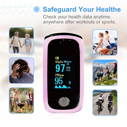 Pulse Oximeter with Respiration, Rechargeable Fingertip Pulse Oximeter Blood Oxygen Monitor with Pulse Readings, Portable O2 Saturation Monitor for Sports and Travel, Pink Pulse Oximeter for Daily Wellness in Saudi Arabia