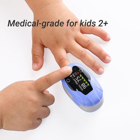 Kids Pulse Oximeter Fingertip, Blood Oxygen Saturation & Pulse Rate Monitor, Fast Reading SpO2 PR Display with Memory Function, Adjustable Brightness, Batteries Included in Saudi Arabia