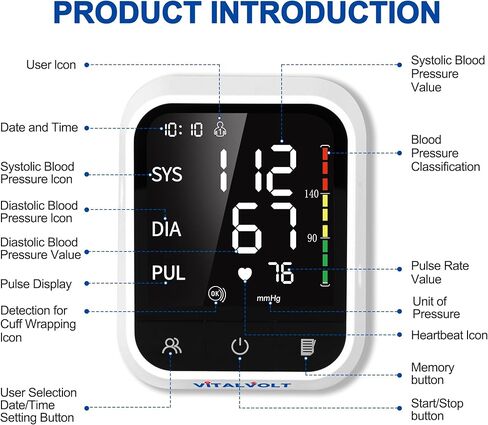Blood Pressure Monitor for Home Use Automatic Arm BP Machine with Large Adjustable Cuff (8.6-17") Bluetooth Heart Rate Monitor Digital BP Monitor 2x199 Readout 5.5" Large Screen for iOS & Android in Saudi Arabia