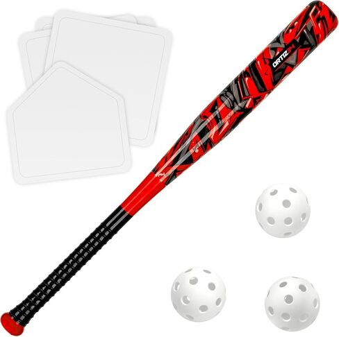 مجموعة جراند سلام - مضرب بلاستيكي جرافيتي، مجموعة بيسبول ديفيد أورتيز في الفناء الخلفي مع 3 كرات، 4 قواعد رمي in Kuwait