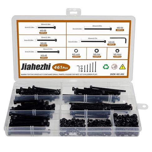 461 Pieces M3 x 30mm /35mm /40mm /45mm /50mm Socket Head Screws M3 Long Screws Metric Screws Bolts Washers Nuts Kit Machine Screw Assortment Kit 12.9 Grade Alloy Steel Fully Threaded for Furniture in Saudi Arabia