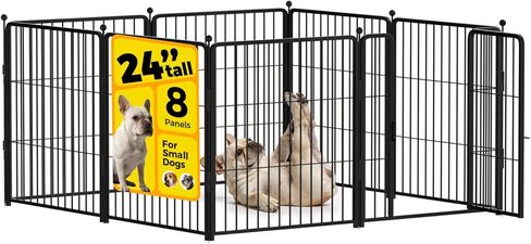 Dog Playpen 24 inch 8 Panels for Indoor & Outdoor Use – Heavy-Duty Metal Pet Fence with Ground Stakes, Rounded Ball Tops for Safety, Stable & Foldable Design, Easy to Assemble in Kuwait