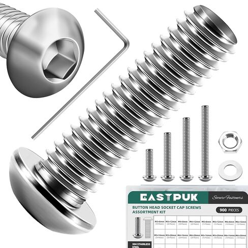 240-Piece M6 Screws and Bolts Assortment Kit 10.9 Grade Alloy Steel Button Head Socket Cap Screws Washers, Nuts with Hex Key Fully Threaded, Black Oxided Screws and Nuts by EASTPUK in Kuwait