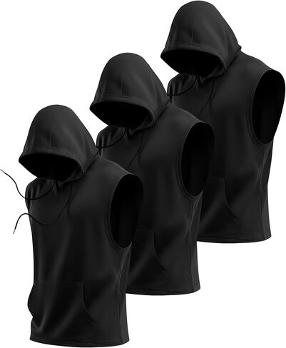 Ficerd 3 Pack Men's Big and Tall Hooded Tank Tops Bodybuilding Sleeveless Cut Off Shirts Workout Athletic Muscle Hoodies in Saudi Arabia