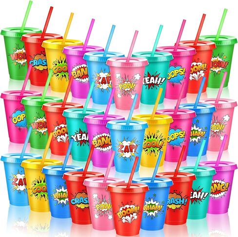 24 PCS Farm Animal Birthday Cups with Straws and Lids ، 16oz Farm Animals reachtives reach اشرب الكؤوس in Saudi Arabia