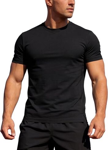 Flygo Mens Workout Shirts Athletic Running Gym Short Sleeve T-Shirts Quick Dry Sun Protection Cooling Active Tee Tops in Saudi Arabia