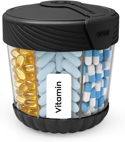 موزع حبوب لطيف مع 7 مساحات كبيرة، منظم زجاجات حبوب الدواء المحمول مع فتحة واسعة للسفر، حاوية حبوب منع الاختلاط، مقاومة للكسر، خالية من مادة BPA، تتضمن 20 قطعة من الملصقات، سماوي in Kuwait