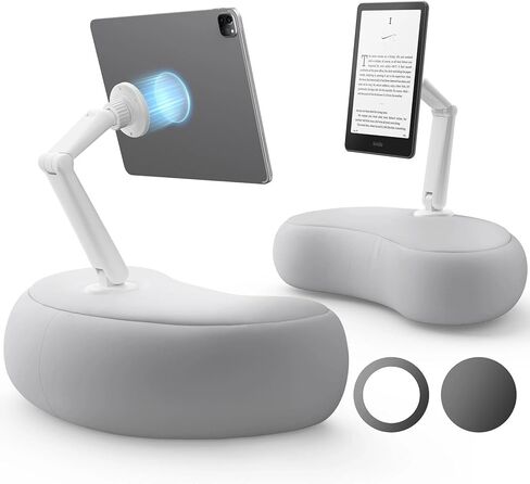 SAIJI Kindle Pillow Stand - Magnetic iPad Stand Compatible with Kindle, Tablet, iPad, iPhone, 360° Tablet Holder for Bed with ​Ergonomic Pillow and Dual-Jointed Arm, 2 Free Magnetic Sheets (Gray) in Kuwait