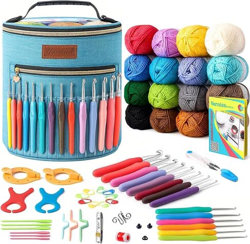 Yarniss Beginners Crochet Kits Adults, Starter Crochet Kit with 1132 Yards Crochet Yarn& 21 Size Knitting Hooks, Learn to Crochet Kit with Case in Kuwait