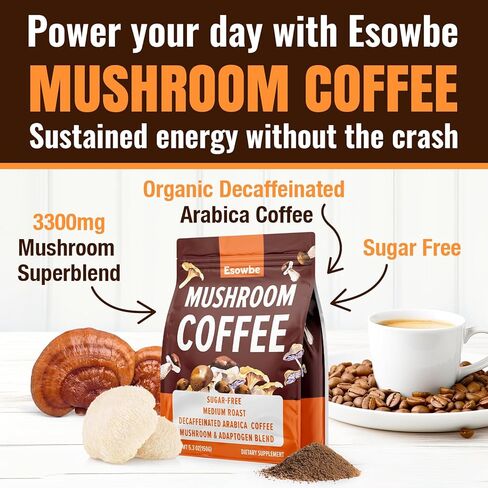 Mushroom Coffee, 23 IN 1 Instant Mushroom Coffee - Zero Sugar, with 100% Fruiting Lion's Mane, Chaga, Cordyceps, Reishi, Ashwagandha, Decaf Arabica, for Focus, Energy, Gut, Digestion, Immunity, 5.3 oz in Saudi Arabia
