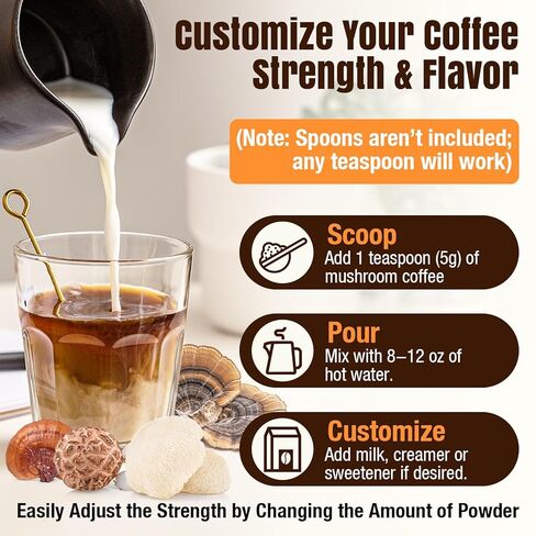 Mushroom Coffee, 23 IN 1 Instant Mushroom Coffee - Zero Sugar, with 100% Fruiting Lion's Mane, Chaga, Cordyceps, Reishi, Ashwagandha, Decaf Arabica, for Focus, Energy, Gut, Digestion, Immunity, 5.3 oz in Saudi Arabia