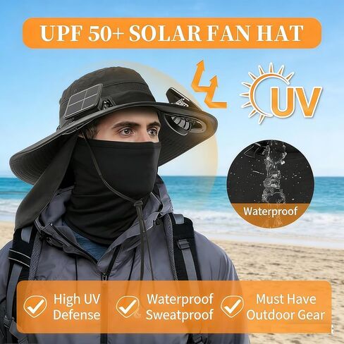 Solar Fan Hat, Hat with Fans Solar Power,Solar Powered Fan Hat for Outdoor Fishing, Hiking Gardening, USB Solar Charging Includes 2 Solar Fans(Black-XL) in Kuwait