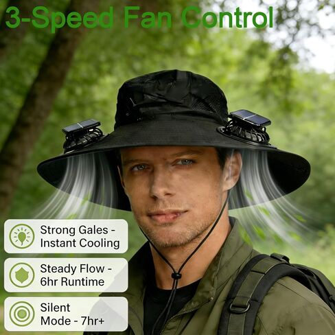 Solar Fan Hat, Hat with Fans Solar Power,Solar Powered Fan Hat for Outdoor Fishing, Hiking Gardening, USB Solar Charging Includes 2 Solar Fans(Black-XL) in Kuwait