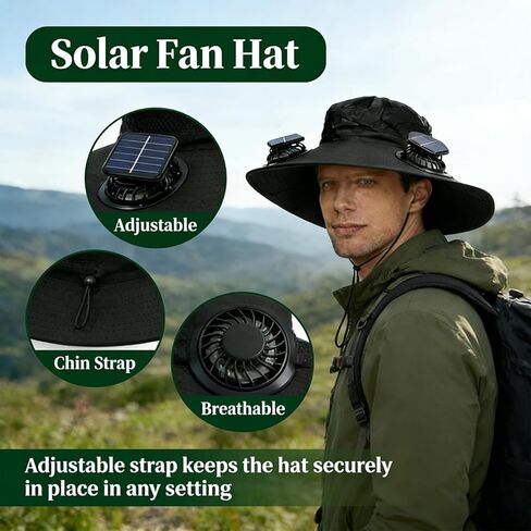 Solar Fan Hat, Hat with Fans Solar Power,Solar Powered Fan Hat for Outdoor Fishing, Hiking Gardening, USB Solar Charging Includes 2 Solar Fans(Black-XL) in Kuwait