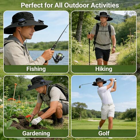 Solar Fan Hat, Hat with Fans Solar Power,Solar Powered Fan Hat for Outdoor Fishing, Hiking Gardening, USB Solar Charging Includes 2 Solar Fans(Black-XL) in Kuwait