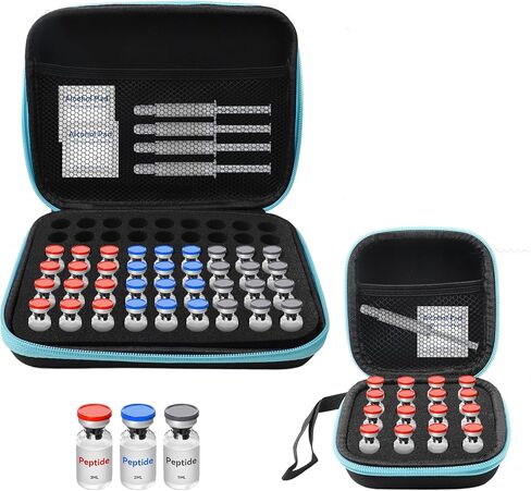 2 Pack 3ML Peptide Case Organizer 63 Slots & 16 Slots with Mesh Pocket, Fits 1ml 2ml 3ml Bottles, Peptide Storage Case for Fridge, Bag Only, Pack of 2 in Kuwait