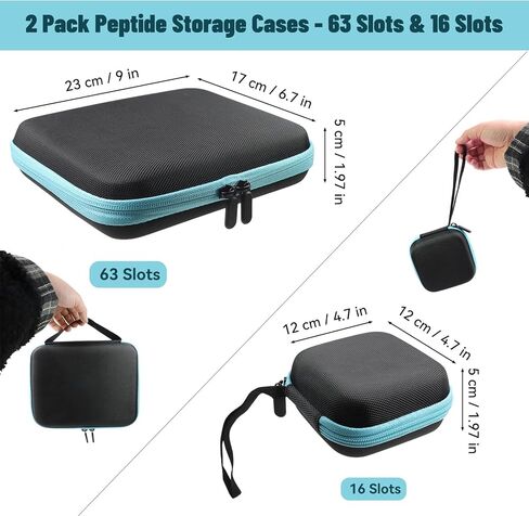 2 Pack 3ML Peptide Case Organizer 63 Slots & 16 Slots with Mesh Pocket, Fits 1ml 2ml 3ml Bottles, Peptide Storage Case for Fridge, Bag Only, Pack of 2 in Kuwait