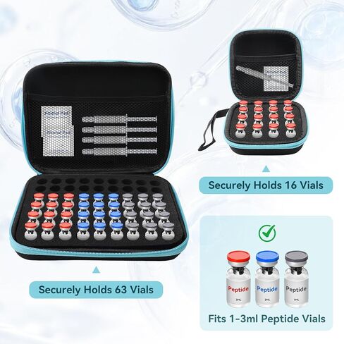 2 Pack 3ML Peptide Case Organizer 63 Slots & 16 Slots with Mesh Pocket, Fits 1ml 2ml 3ml Bottles, Peptide Storage Case for Fridge, Bag Only, Pack of 2 in Kuwait