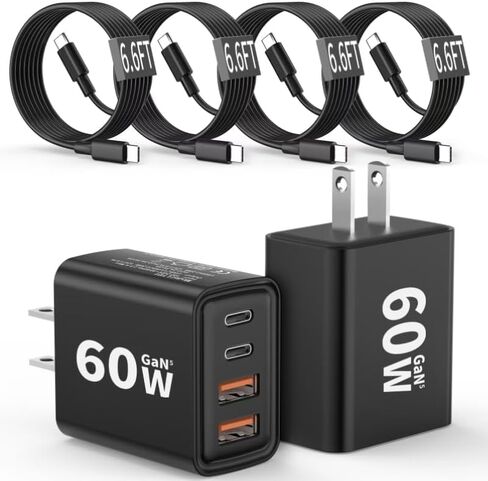 [2-pack] شاحن الجدار USB C ، 80W 4-Port Type C كتلة شحن سريعة ، USBC Multiport Wall Plug PD & QC GAN CURGING CABE مع كابل USB C 6.6 قدمًا لـ iPhone 16/14/14/11/11/11/PRO MAX/XS/XR ، IPAD ، Samsung in Saudi Arabia