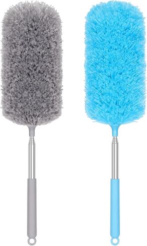 عبوتان منفضة غبار من الألياف الدقيقة للتنظيف، منافض يدوية قابلة للغسل مع عمود قابل للتمديد، مستلزمات تنظيف للمكتب والسيارة والأثاث ومروحة السقف in Kuwait