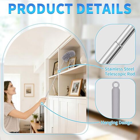 2 Pack Microfiber Duster for Cleaning, Washable Hand Dusters with Extendable Pole, Cleaning Supplies for Office, Car, Furniture, Ceiling Fan in Saudi Arabia