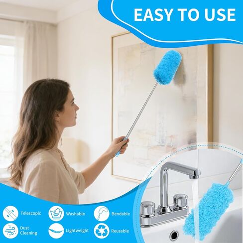 2 Pack Microfiber Duster for Cleaning, Washable Hand Dusters with Extendable Pole, Cleaning Supplies for Office, Car, Furniture, Ceiling Fan in Saudi Arabia
