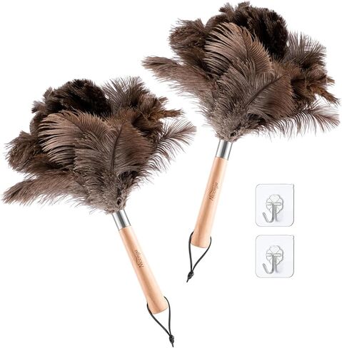 Extendable Ostrich Feather Duster with 19-49 inch Rotatable Stainless Steel Pole, Natural Feather Duster for Ceiling Fan Cobweb Dusting, Reusable Flexible Cleaning Duster(Include 1 Replacement Heads) in Saudi Arabia