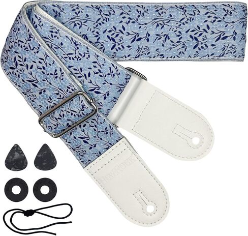 حزام الكتف الغيتار الأزرق الزهور زهرة ليف الجاكار التطريز قابل للتعديل الكهربائية الصوتية باس الملحقات (1 قطعة) in Kuwait