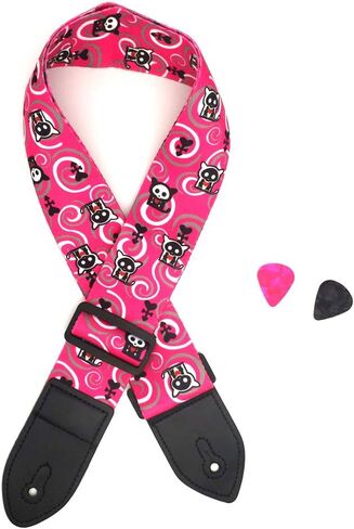 Guitar Strap for Women Men, Acoustic Electric Guitar Straps with Leather Ends (Pink Skeleton) in Saudi Arabia