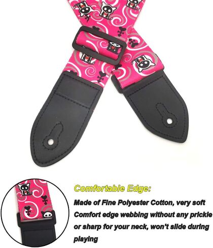 Guitar Strap for Women Men, Acoustic Electric Guitar Straps with Leather Ends (Pink Skeleton) in Saudi Arabia