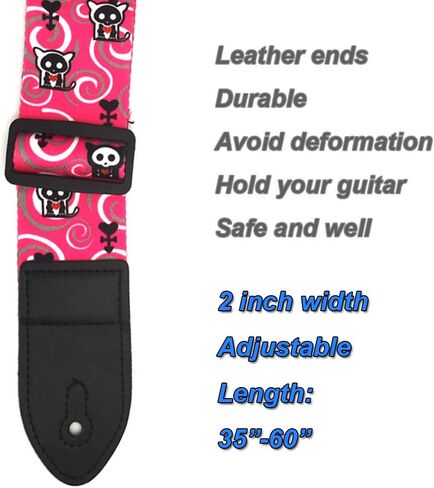 Guitar Strap for Women Men, Acoustic Electric Guitar Straps with Leather Ends (Pink Skeleton) in Saudi Arabia