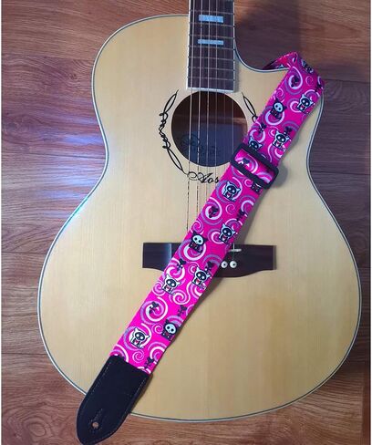 Guitar Strap for Women Men, Acoustic Electric Guitar Straps with Leather Ends (Pink Skeleton) in Saudi Arabia