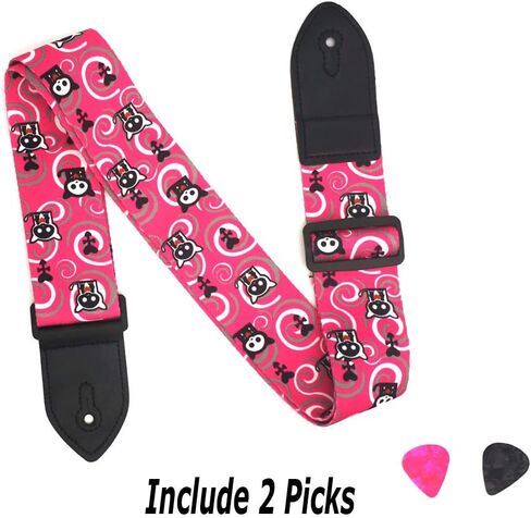 Guitar Strap for Women Men, Acoustic Electric Guitar Straps with Leather Ends (Pink Skeleton) in Saudi Arabia