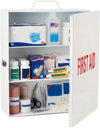 Timgle First Aid Kit with Lock 3 Shelf Wall Mount Medicine Cabinet with Key Lock & Handle Locking Medical Cabinet Lightweight Medium Organizer Steel Wall Storage Box for Business and Worksite in Saudi Arabia