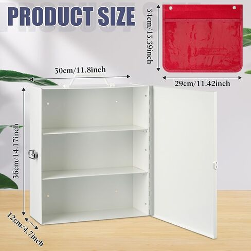 Timgle First Aid Kit with Lock 3 Shelf Wall Mount Medicine Cabinet with Key Lock & Handle Locking Medical Cabinet Lightweight Medium Organizer Steel Wall Storage Box for Business and Worksite in Saudi Arabia