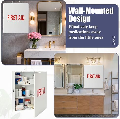 Timgle First Aid Kit with Lock 3 Shelf Wall Mount Medicine Cabinet with Key Lock & Handle Locking Medical Cabinet Lightweight Medium Organizer Steel Wall Storage Box for Business and Worksite in Saudi Arabia