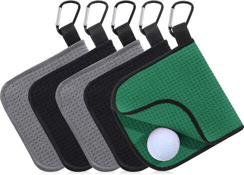 Batiyeer 5 Pack Small Golf Towel 5.5 x 5.5 Inch Microfiber Waffle Material with Clip Portable Pocket Golf Towel for Men Women Gift Cart Club Bag (Black,Gray,Blue) in Saudi Arabia