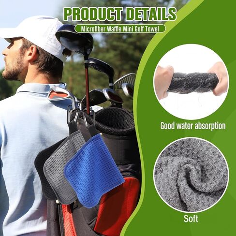 Batiyeer 5 Pack Small Golf Towel 5.5 x 5.5 Inch Microfiber Waffle Material with Clip Portable Pocket Golf Towel for Men Women Gift Cart Club Bag (Black,Gray,Blue) in Saudi Arabia