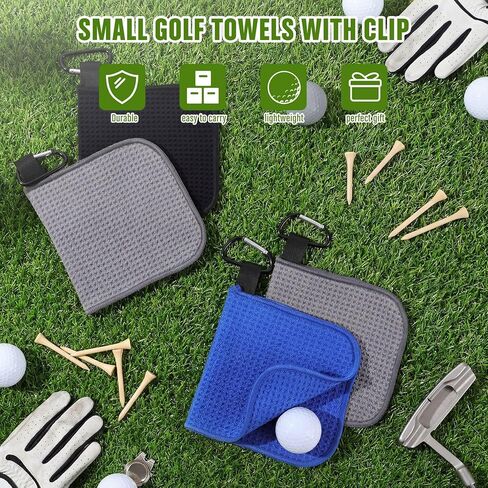 Batiyeer 5 Pack Small Golf Towel 5.5 x 5.5 Inch Microfiber Waffle Material with Clip Portable Pocket Golf Towel for Men Women Gift Cart Club Bag (Black,Gray,Blue) in Saudi Arabia