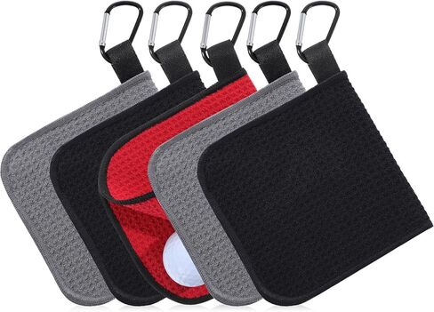 Batiyeer 5 Pack Small Golf Towel 5.5 x 5.5 Inch Microfiber Waffle Material with Clip Portable Pocket Golf Towel for Men Women Gift Cart Club Bag (Black,Gray,Blue) in Saudi Arabia
