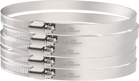 OURU Large Hose Clamps, 5 Pack 5 Inch Stainless Steel Hose Clamps Adjustable from 4-23/32"-5-1/2"/120-140mm, Metal Worm Gear Duct Clamp for Air Ducting, Dryer Vent Hose, Fuel Line, Automotive in Kuwait
