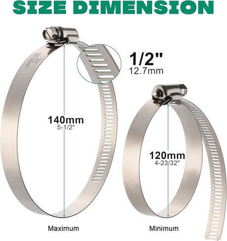 OURU Large Hose Clamps, 5 Pack 5 Inch Stainless Steel Hose Clamps Adjustable from 4-23/32"-5-1/2"/120-140mm, Metal Worm Gear Duct Clamp for Air Ducting, Dryer Vent Hose, Fuel Line, Automotive in Kuwait
