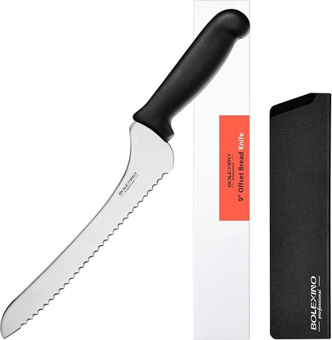 9 Inch Offset Serrated Bread Knife, Wavy Edge knife, High Carbon Stainless Steel Multi-Purpose Kitchen Knife for Homemade Bread, Crusty Breads, Cake, Bagel in Kuwait