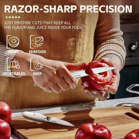 مجموعة سكاكين التقشير من هوسك مكونة من قطعتين - سكاكين حادة للمطبخ مقاس 5 بوصات وسكاكين تقشير مقاس 3.5 بوصات وسكين فواكه نباتية متوازن جيدًا مع مقبض أبيض مريح هدية هدية للرجال والنساء in Kuwait