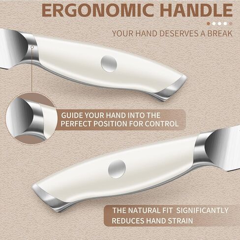 مجموعة سكاكين التقشير من هوسك مكونة من قطعتين - سكاكين حادة للمطبخ مقاس 5 بوصات وسكاكين تقشير مقاس 3.5 بوصات وسكين فواكه نباتية متوازن جيدًا مع مقبض أبيض مريح هدية هدية للرجال والنساء in Kuwait