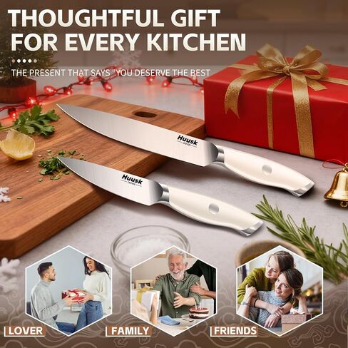 مجموعة سكاكين التقشير من هوسك مكونة من قطعتين - سكاكين حادة للمطبخ مقاس 5 بوصات وسكاكين تقشير مقاس 3.5 بوصات وسكين فواكه نباتية متوازن جيدًا مع مقبض أبيض مريح هدية هدية للرجال والنساء in Kuwait