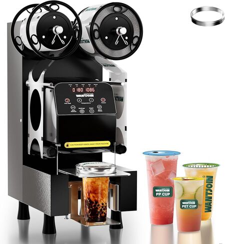 WantJoin Cup Sealing Machine Full Automatic Cup Sealer Machine 89/90/95MM 3.50/3.54/3.74IN Electric White Cup Sealing Machine 500-600 Cups/H(White) in Kuwait