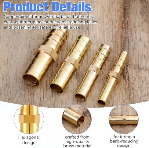 20 Pcs Brass Hose Barb Fitting 1/4" 5/16" 3/8" 1/2" (6 mm/8 mm/10 mm/12 mm) Barbed Hose Fittings Brass Splicer Mender Barbed Connector Air Line Repair Kit for Air Water Fuel Oil Hoses in Saudi Arabia