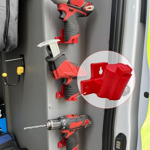 حامل أدوات مثبت على الحائط متوافق مع مثقاب كهربائي Milwaukee M12 12V، شماعة تخزين أدوات الطاقة للجراج، شاحنة العمل، صندوق الأدوات، الرف (8 عبوات، مع 24 براغي، غير مطبوعة ثلاثية الأبعاد) in Saudi Arabia