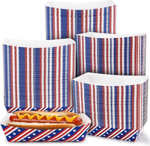100 PCS 4th of July Paper Food Trays, 9.4 x 5.1 x 2.2 Inch Disposable Patriotic Serving Trays, Large Red White Blue Pattern Food Boats for Independence Day Memorial Day Birthday Party Supplies in Saudi Arabia